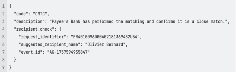 Sample error code for verification of recipient regulation